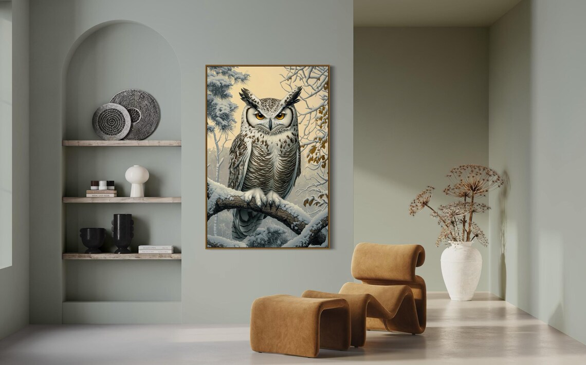 Snowy Owl Portrait, Farmhouse Wildlife Art Print - Image 4