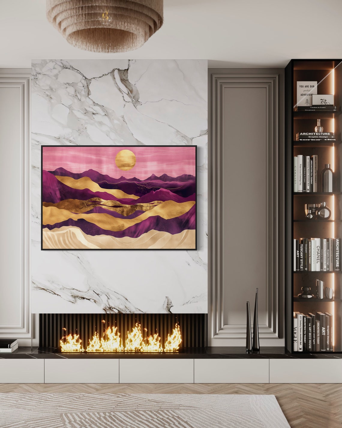 Purple Mountains Golden Sunset Geometric Modern Landscape Art Print - Image 4