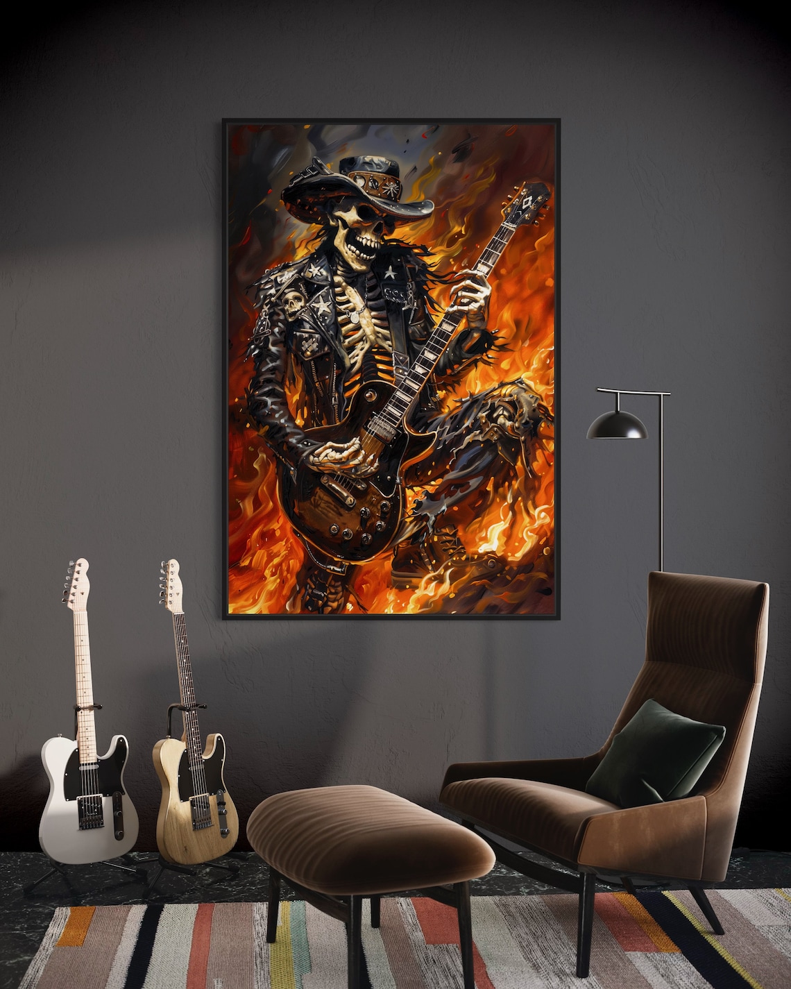 Gothic Rock Skeleton Guitarist Art Print - Image 5