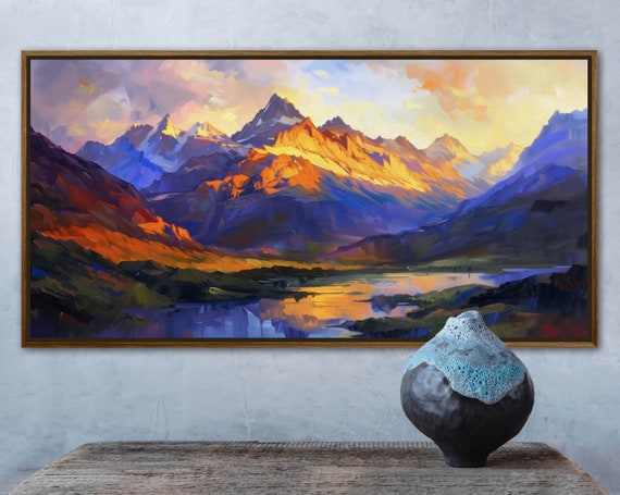 Golden Sunset In Alps Twilight In Mountain Artwork Colorful Sky Print Over Mountain Painting Print For Modern Impressionism Decor