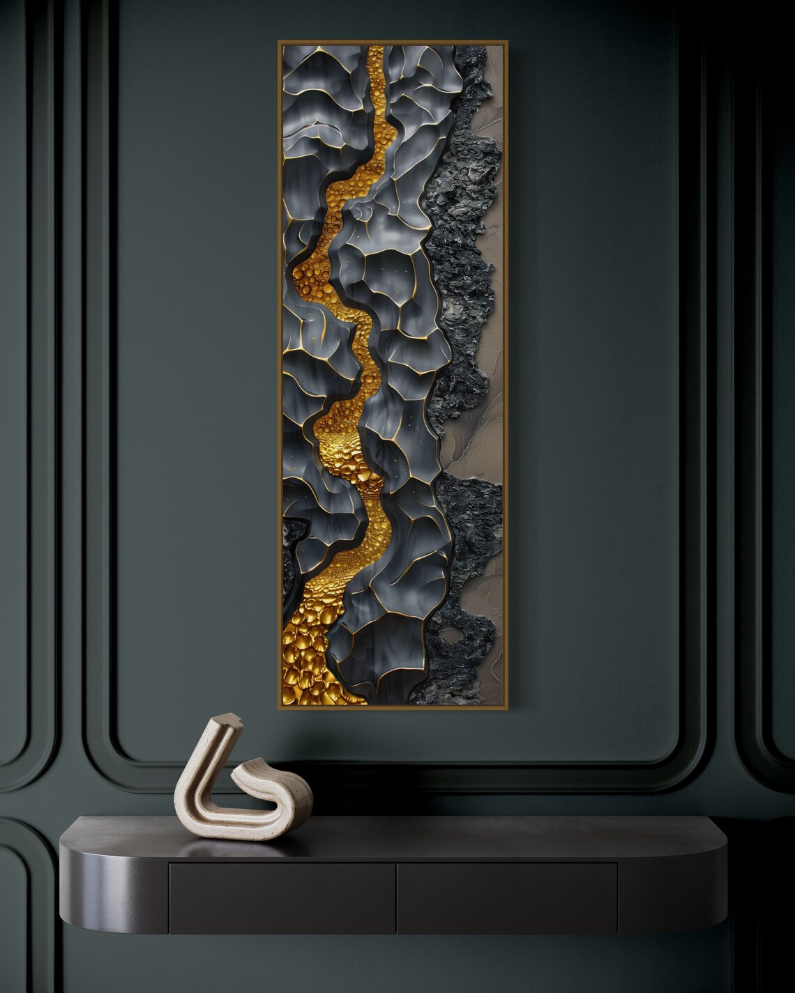 Black Gold Abstract Golden River Flowing Through Dark Rock Art Poster - Image 5