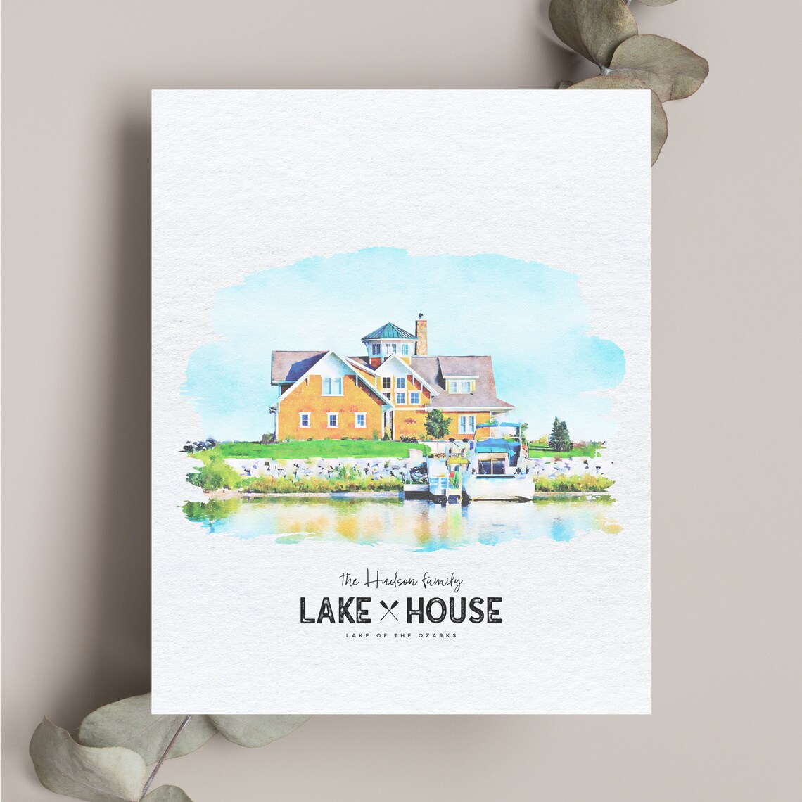 Custom Home Portrait Watercolor Style Lake House Art Print - Image 4