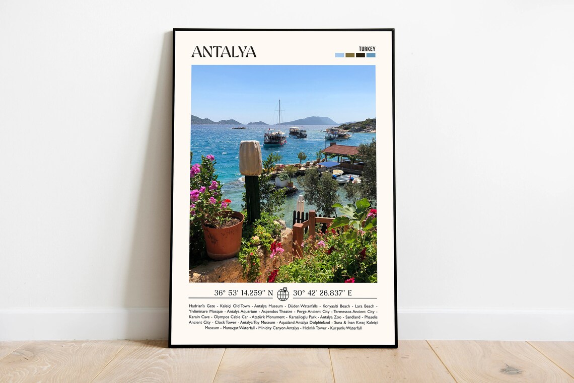 Antalya Turkey Harbor Boats Mediterranean Coast Photo Poster