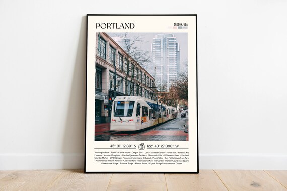 Portland Oregon Downtown Streetcar on City Street Photo Poster