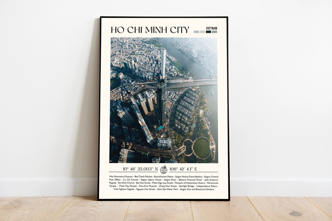 Ho Chi Minh City Vietnam Aerial Skyline Travel Poster Landmarks