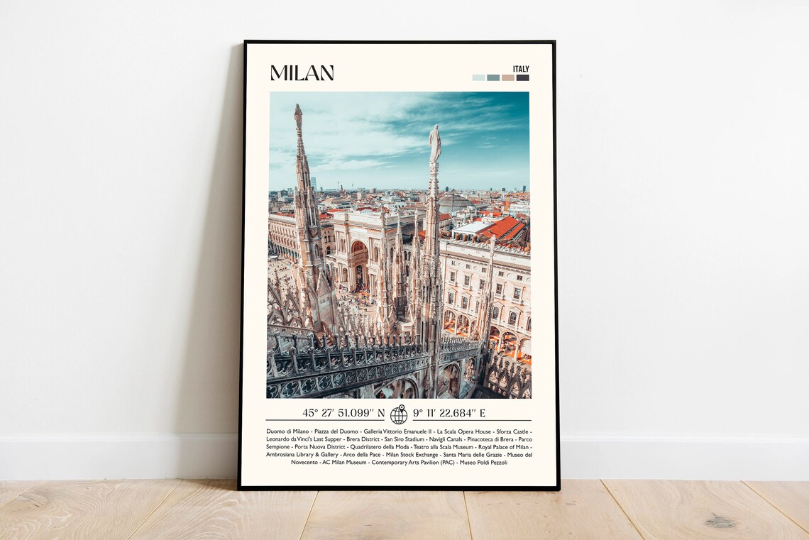 Milan Italy Photo Travel Poster Duomo Cathedral Rooftop Spires View