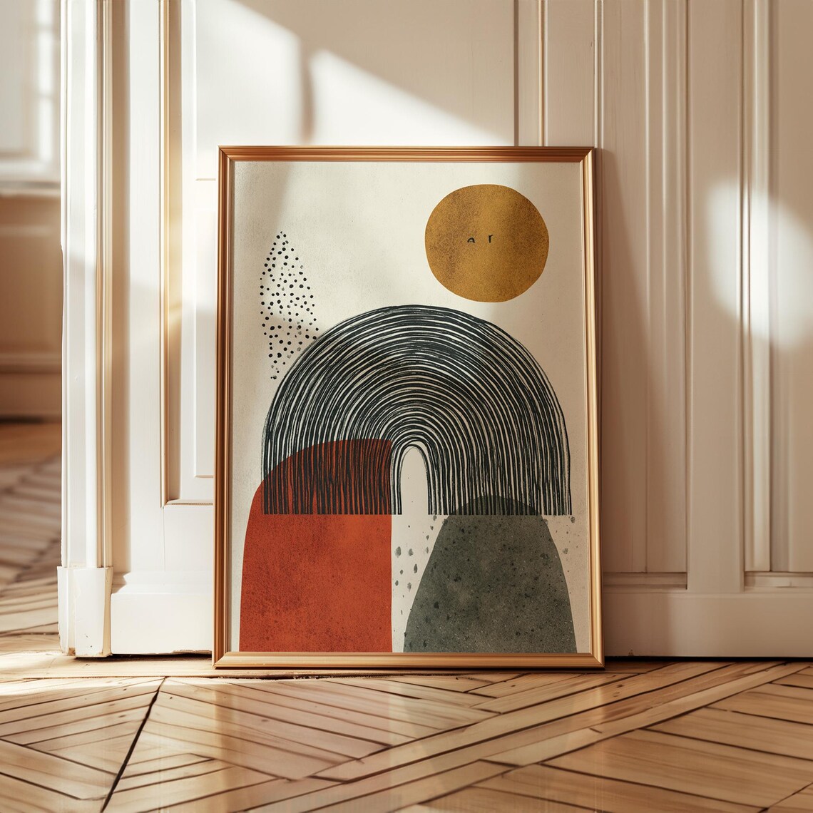 Boho Abstract Geometric Art Print, Midcentury Style