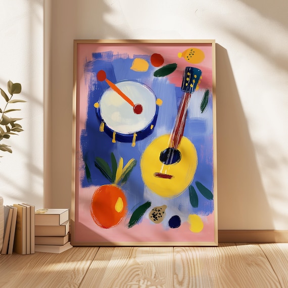 Abstract Guitar And Drum Music Poster, Modern Decor