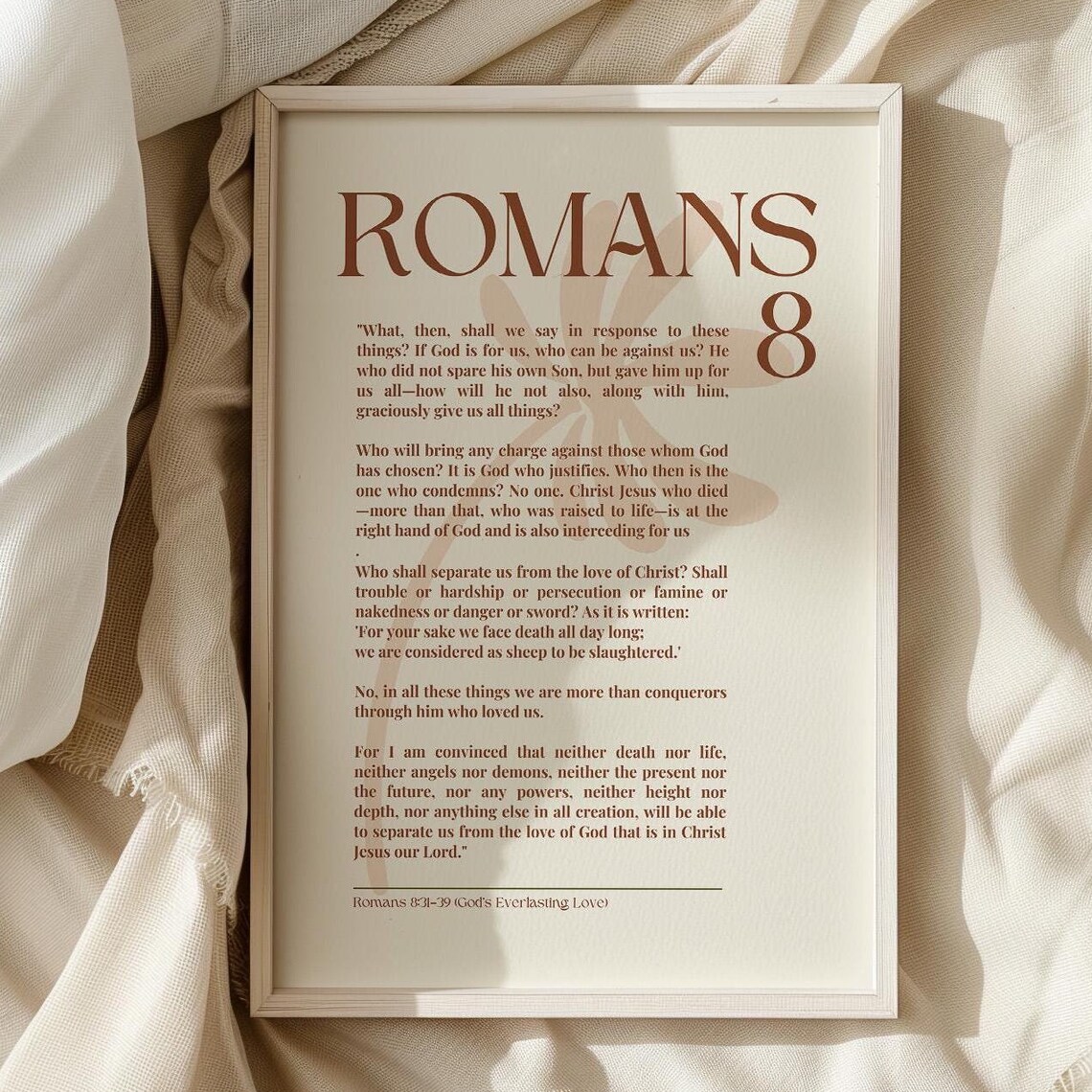 Romans 8 Beige Christian Wall Art Print Scripture Decor