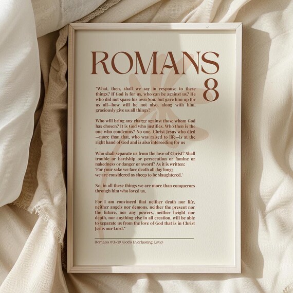 Romans 8 Scripture Poster God's Everlasting Love Beige Verse Wall Decor