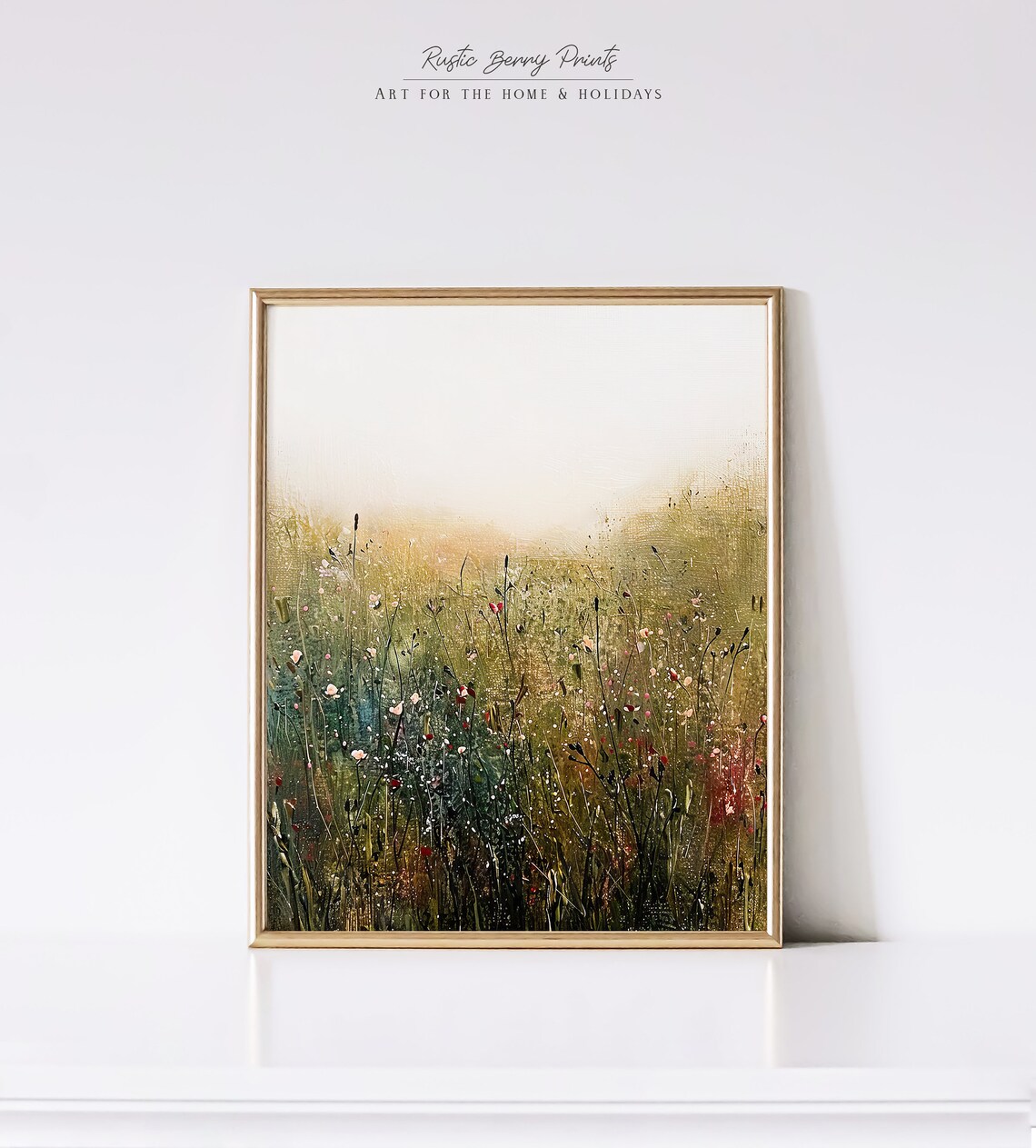 Dark Meadow Wildflowers Fading Into Golden Mist Moody Landscape Print - Image 3