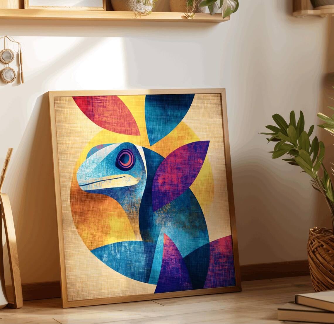 Geometric Blue Iguana Portrait Colorful Modern Wildlife Poster