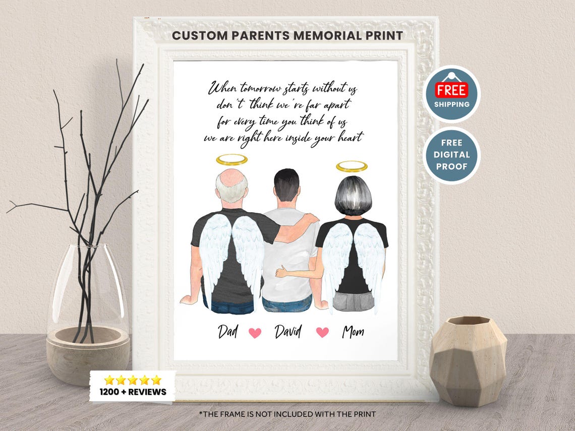 Personalized Parents Memorial Angel Wings Portrait Print Gift