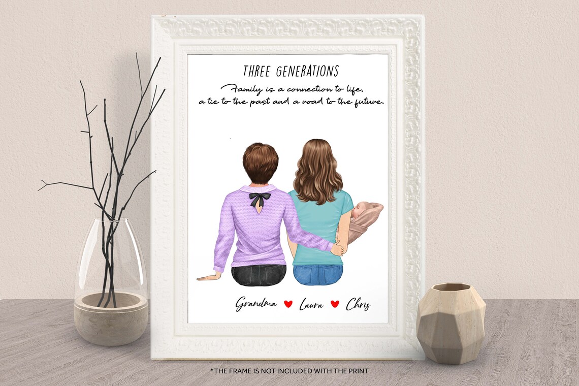 Three Generations Family Print Grandma Mother Daughter Newborn Baby