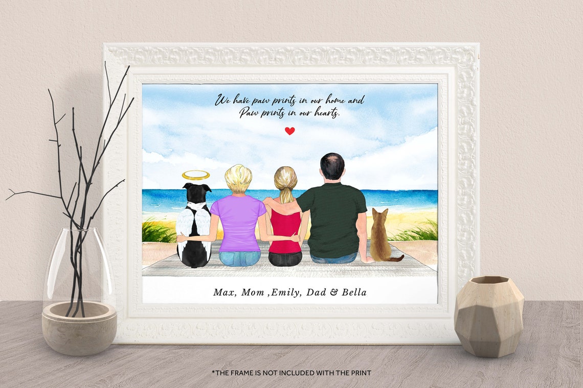 Custom Family Heaven Print Family Pet Portrait Gift Personalized Dog Cat Memorial Print Loss Of Pet Lake Mountain Beach Pet Sympathy Gift
