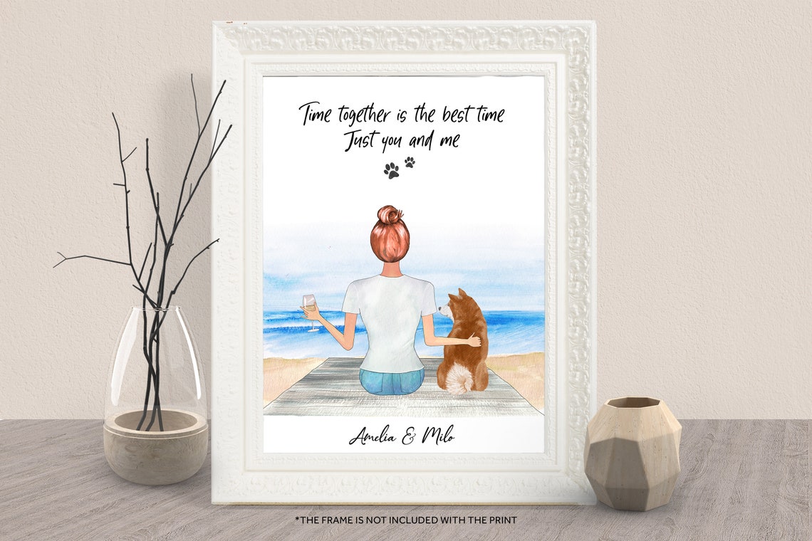 Personalized Dog Owner Beach Pier Portrait Keepsake Art Print