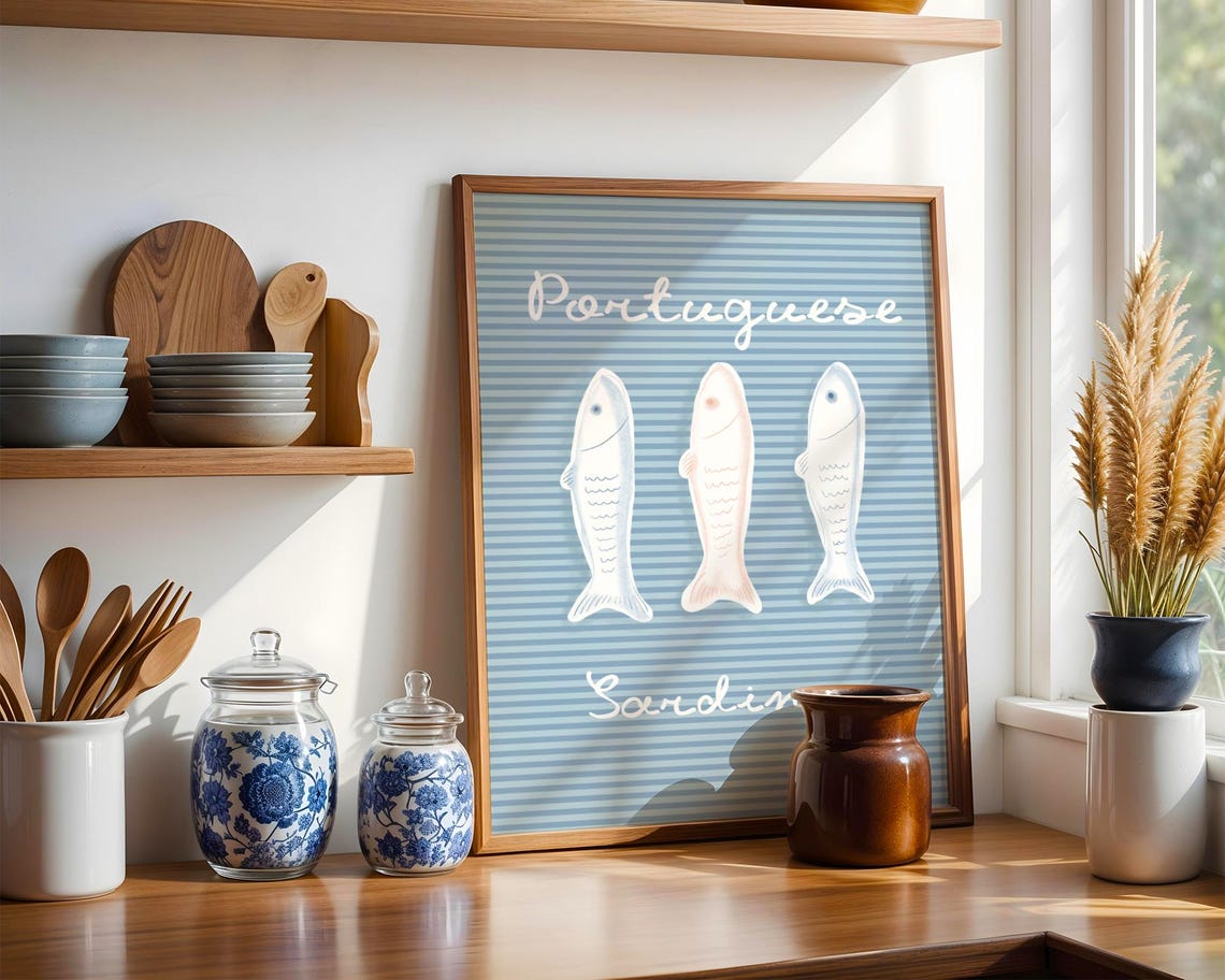 Kitchen Fish Poster Portuguese Sardines Art Only Kitchen Sardine Print Blue Fish Kitchen Food Art Sardines - Image 3