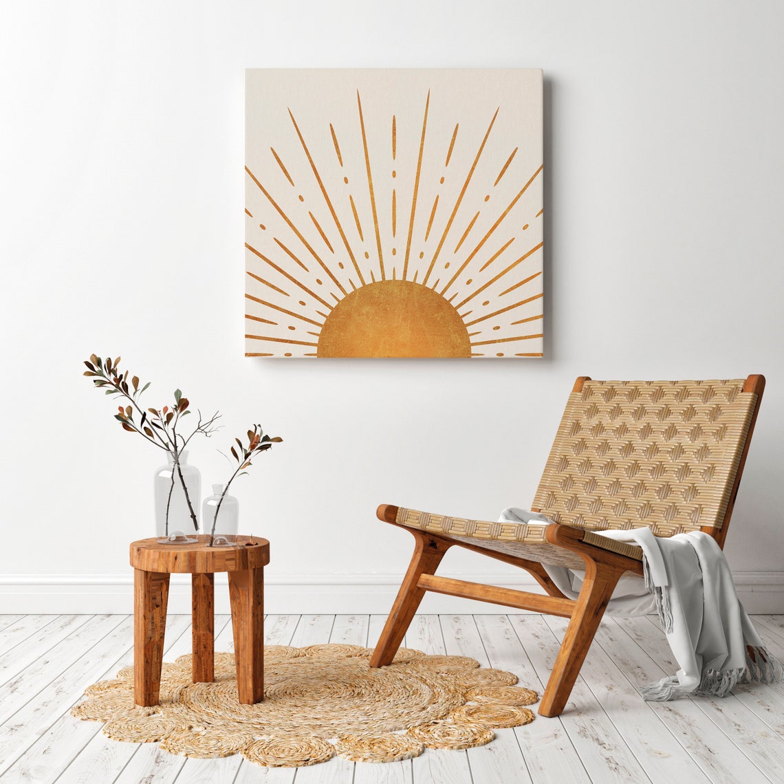 Gold Sunburst Mid Century Modern Abstract Sunrise Wall Poster - Image 2