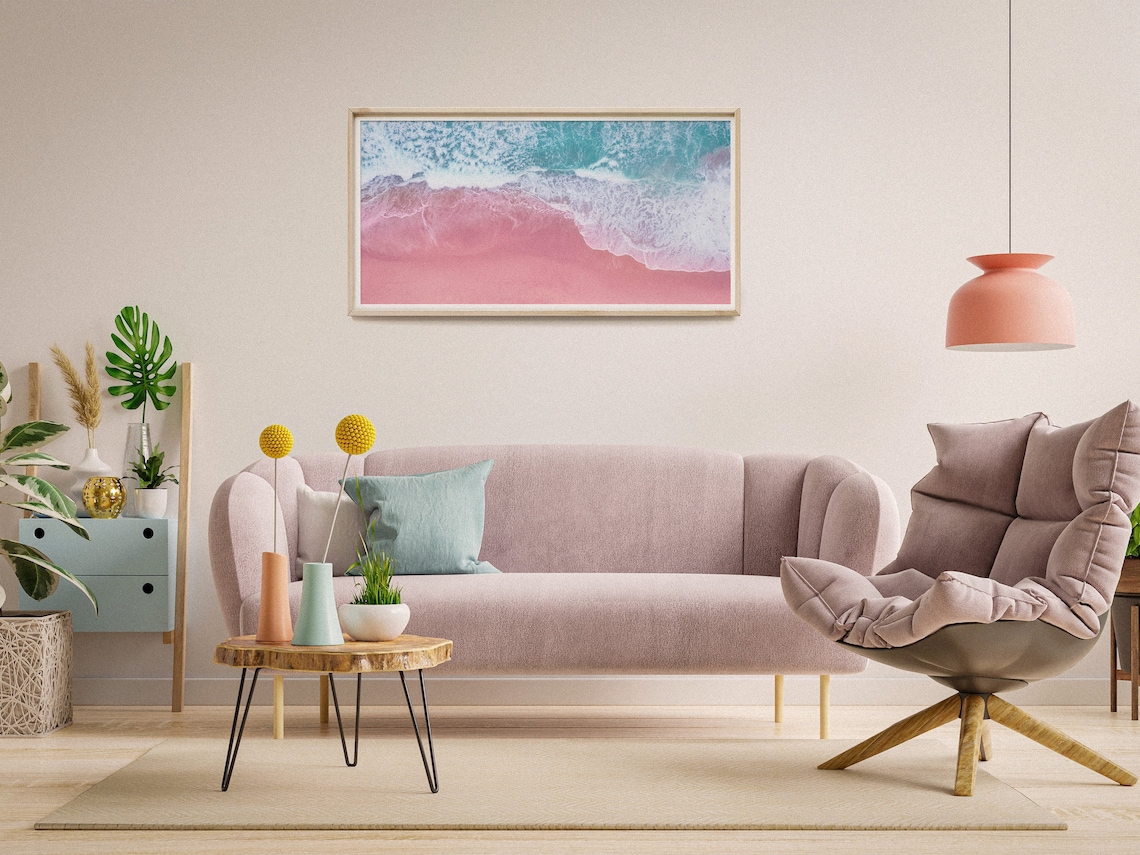 Pink Beach Coastal Wall Art Print, Summer Decor - Image 2