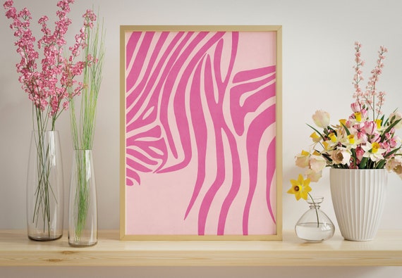 Pink Aesthetic Wall Art Trendy Animal Print Trendy Dorm Wall Art Pink Zebra Print Minimalist Abstract Bright Wall Art Pink Decor For Room