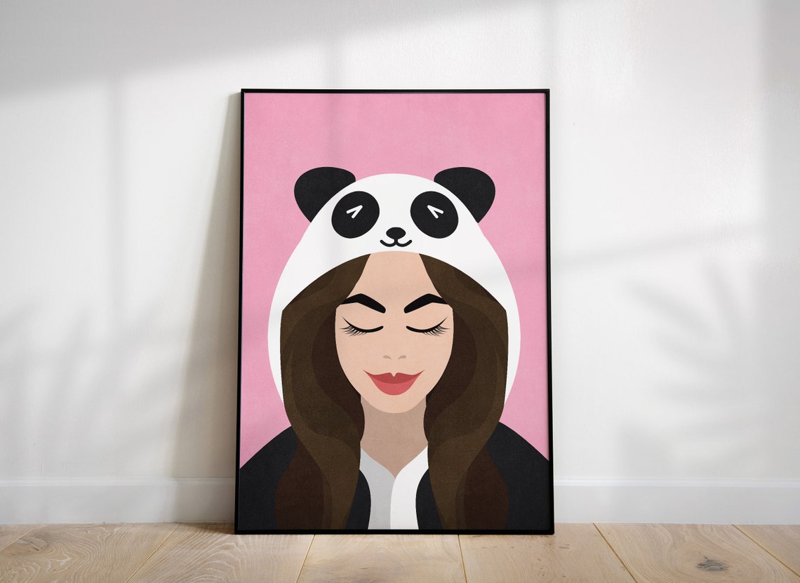 Panda Hood Girl Cute Pink Cartoon Animal Costume Portrait Poster - Image 2