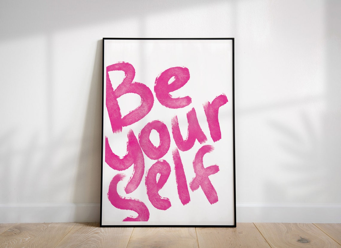 Be Yourself Pink Brush Lettering Motivational Quote Wall Art - Image 2