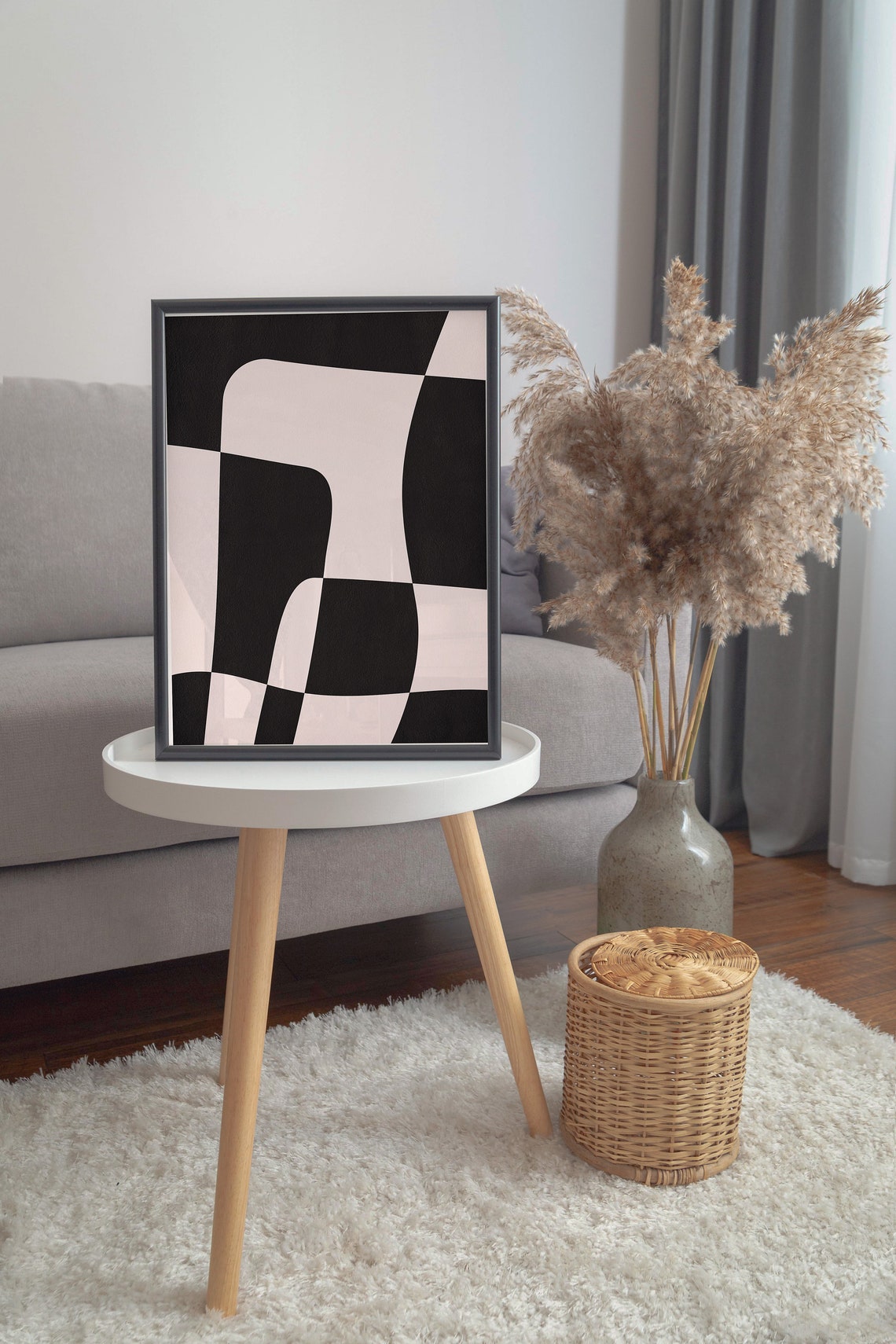 Modern Black and White Curved Geometric Shapes Abstract Wall Art - Image 2