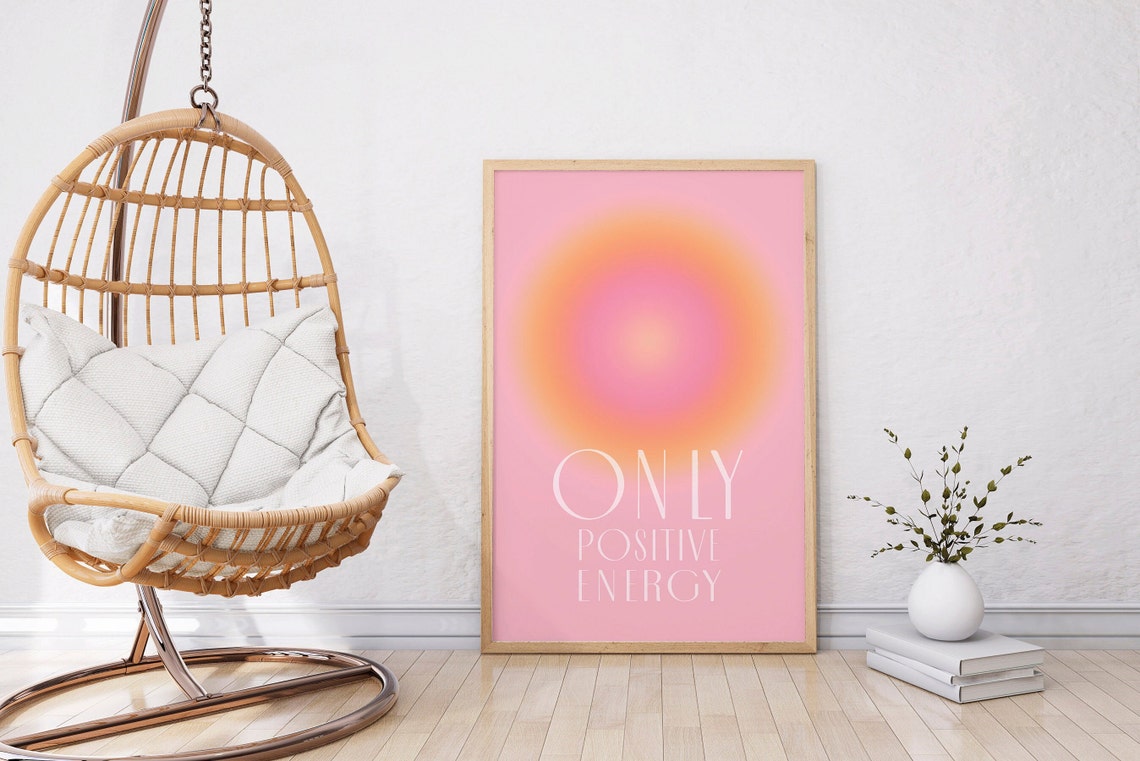 Only Positive Energy Pink Aura Gradient Motivational Wall Art - Image 2