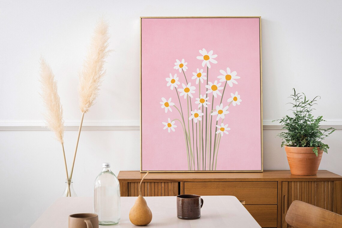 Baby Girl Daisy Nursery Decor Floral Art Print - Image 2
