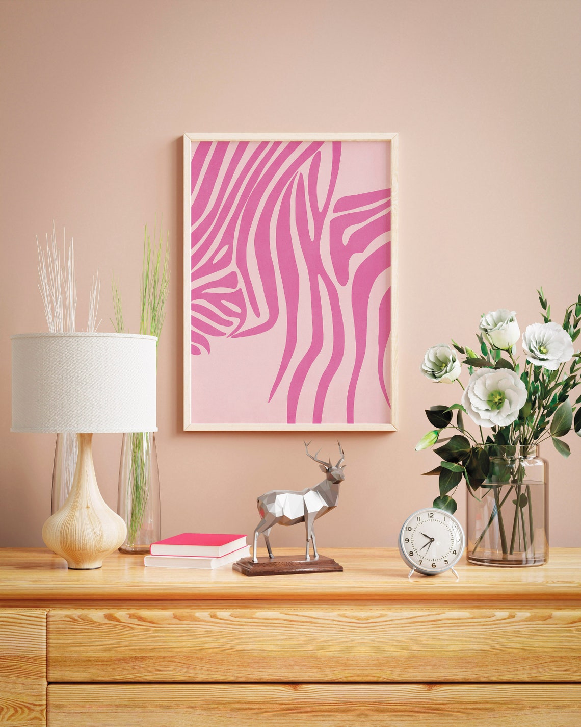 Pink Zebra Stripe Abstract Bold Pop Modern Trendy Statement Wall Art - Image 2