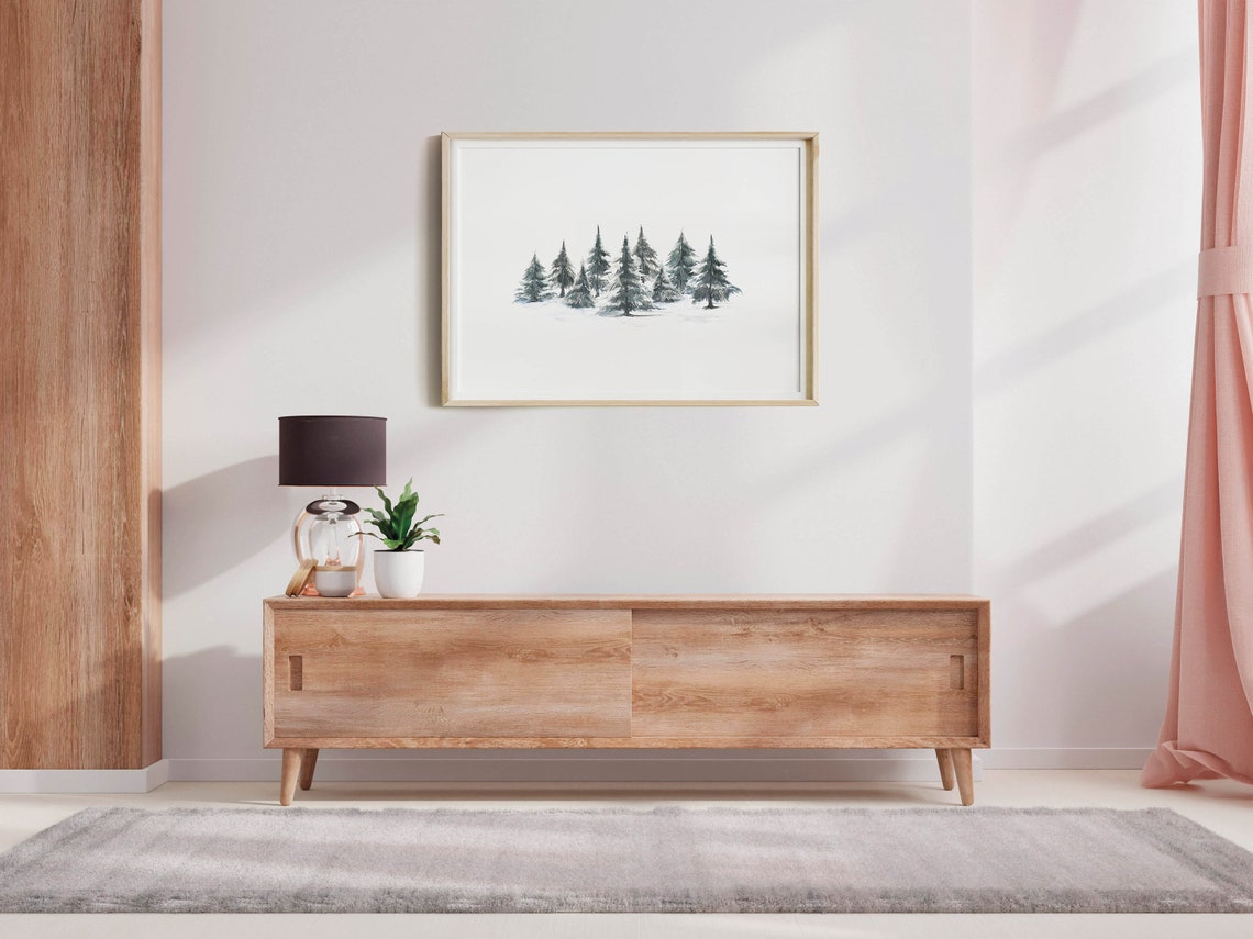 Minimalist Snowy Pine Trees Watercolor Winter Landscape Poster - Image 3
