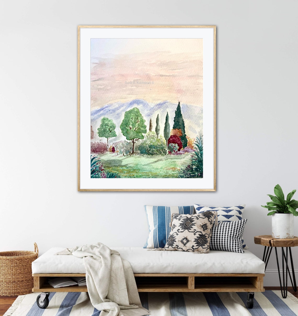 Dawn in the Blue Ridge Watercolor Misty Mountain Landscape Art Poster - Image 2