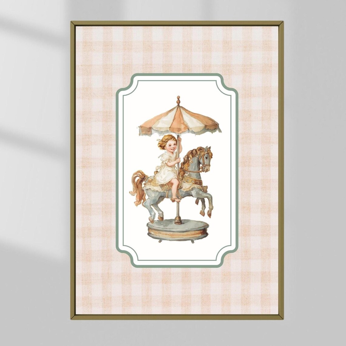 Little Girl on Carousel Horse Vintage Nursery Kids Room Art Poster