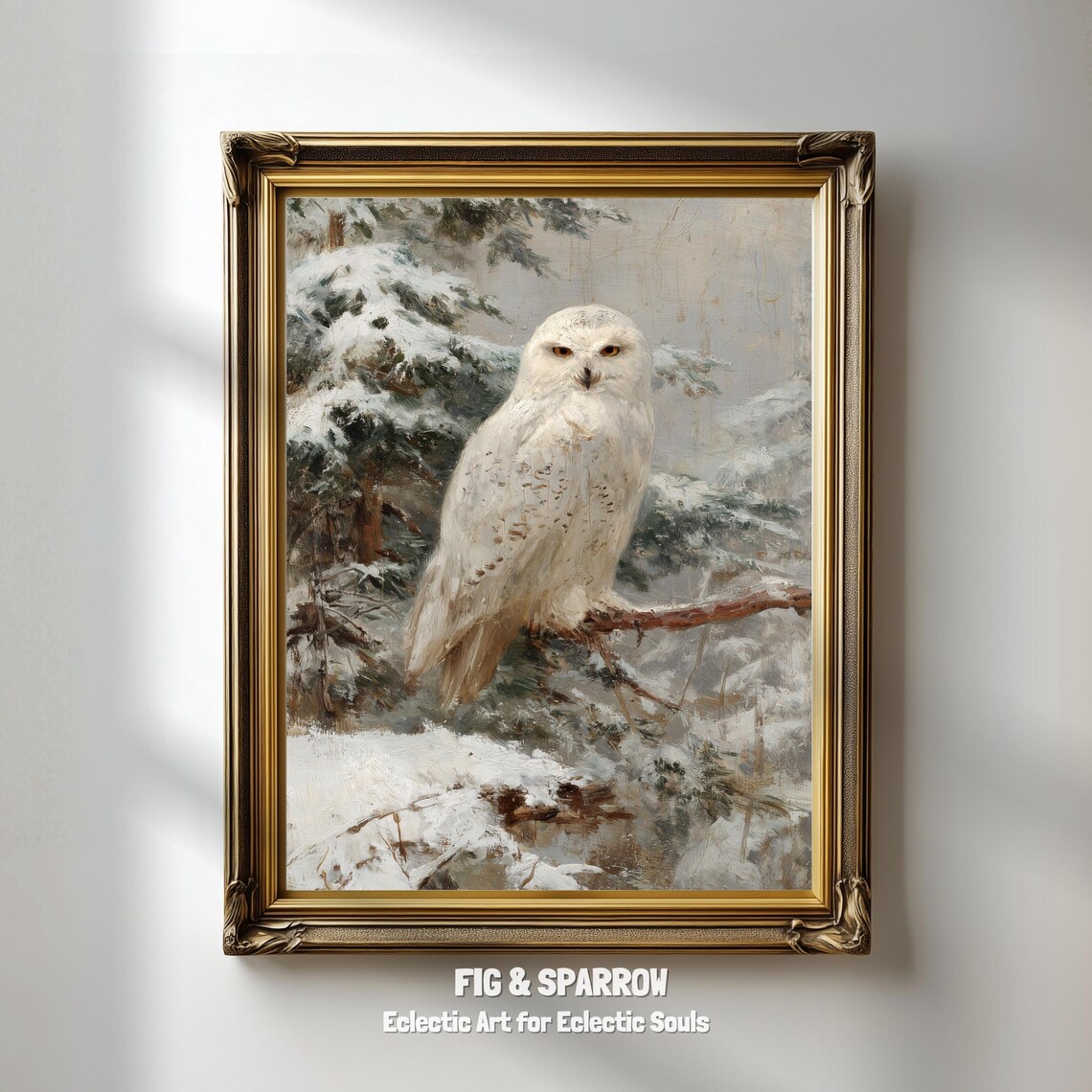 Snowy Owl Vintage Winter Wildlife Art Print