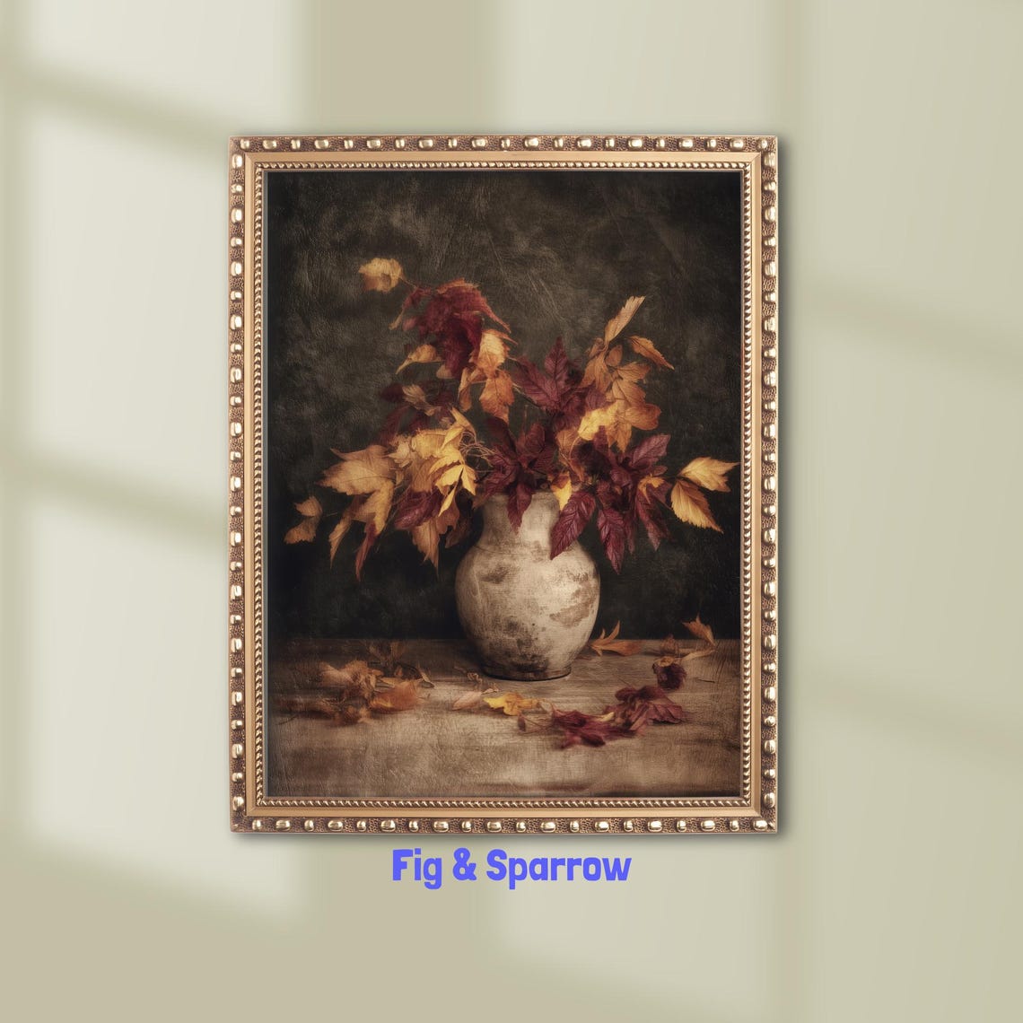 Rustic Autumn Leaves Vase Still Life Vintage Fall Home Decor Poster