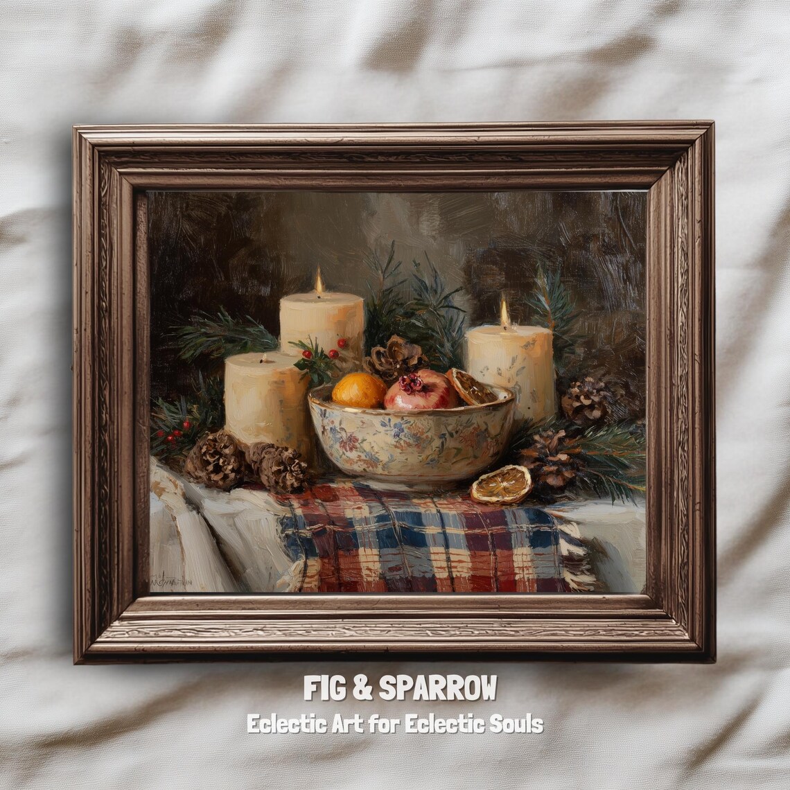 Christmas Table Still Life, Moody Holiday Wall Art