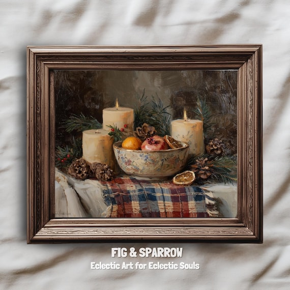 Christmas Table Still Life, Moody Holiday Wall Art