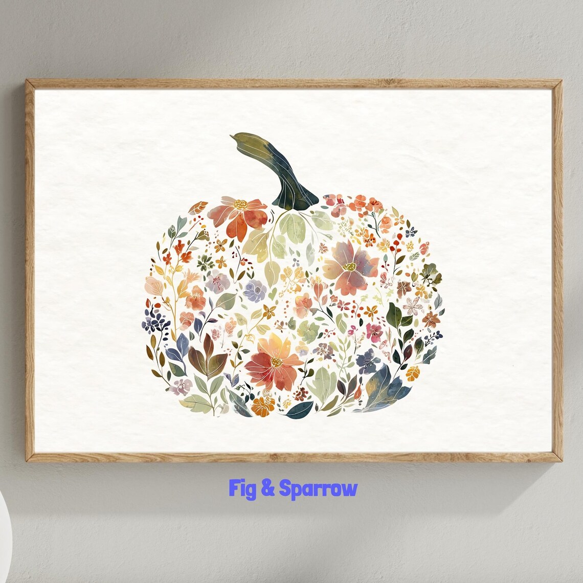 Floral Pumpkin Print Rustic Autumn Farmhouse Decor
