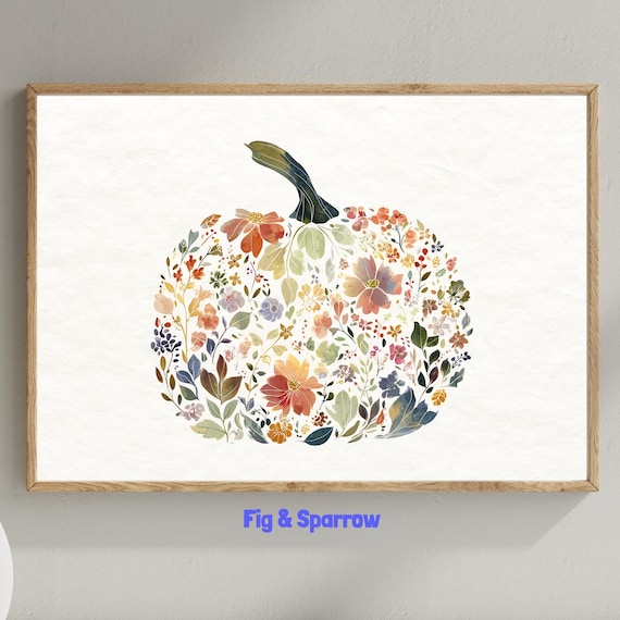 Floral Pumpkin Print Rustic Autumn Farmhouse Decor