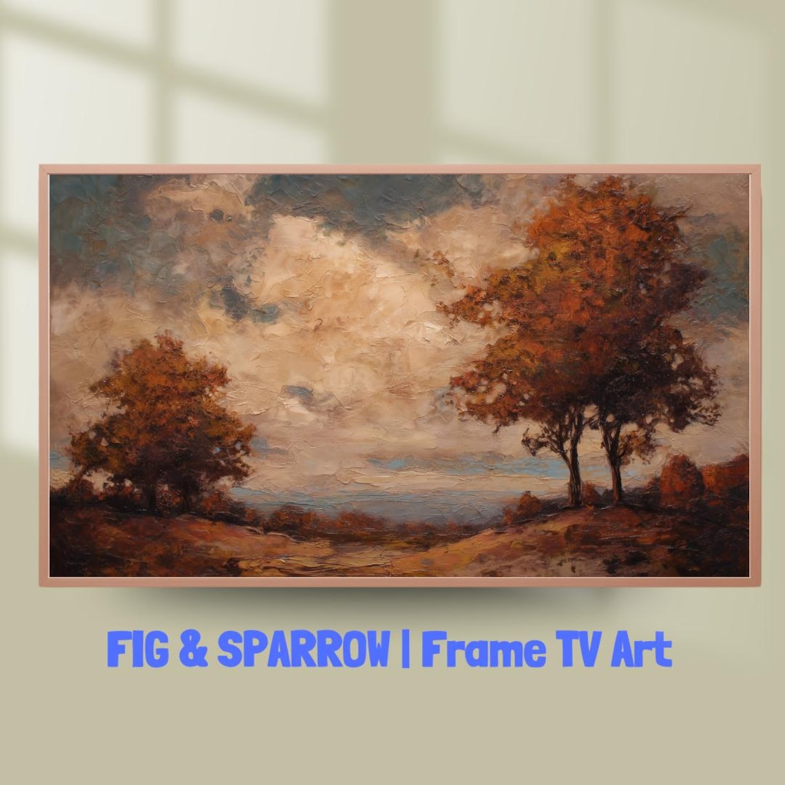 Autumn Landscape Painting Rustic Fall Trees Moody Sky Textured Frame TV Poster