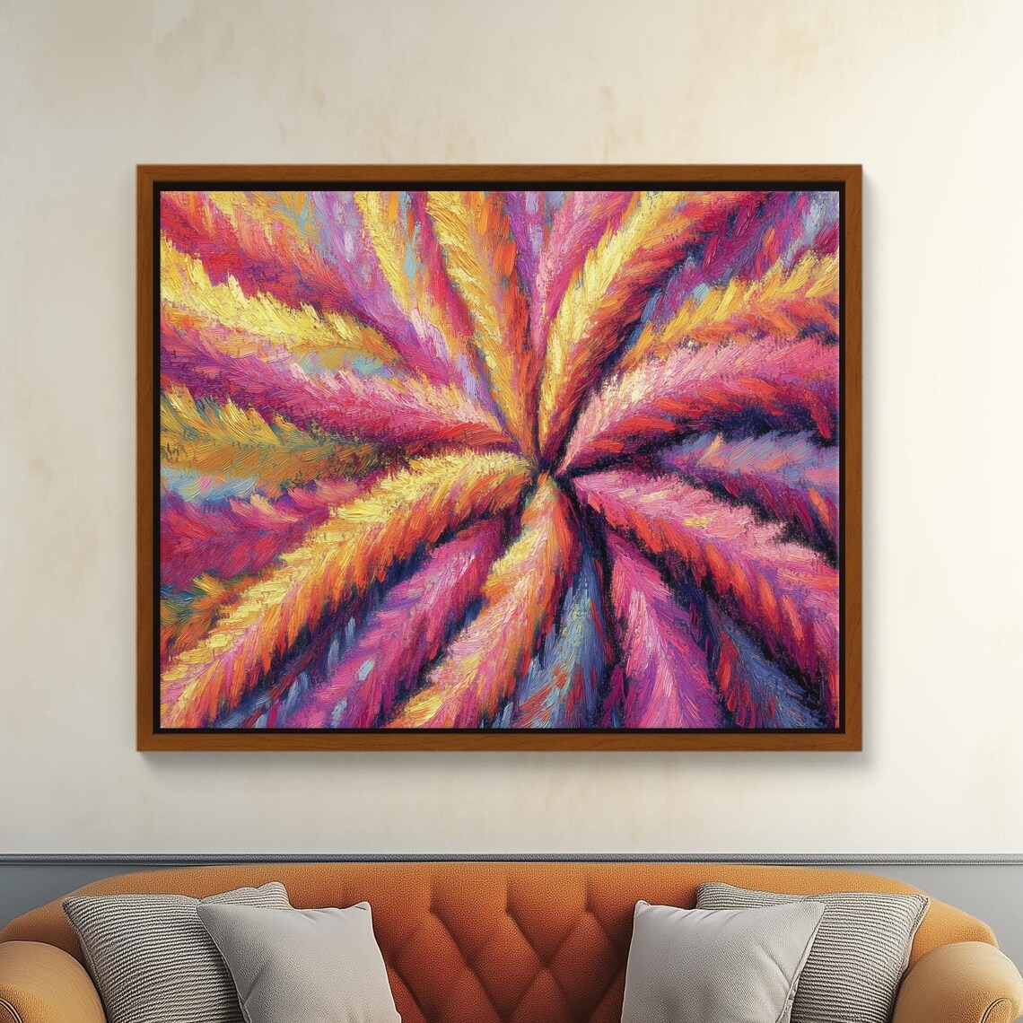 Colorful Swirl Starburst Pink Yellow Abstract Impasto Art Poster