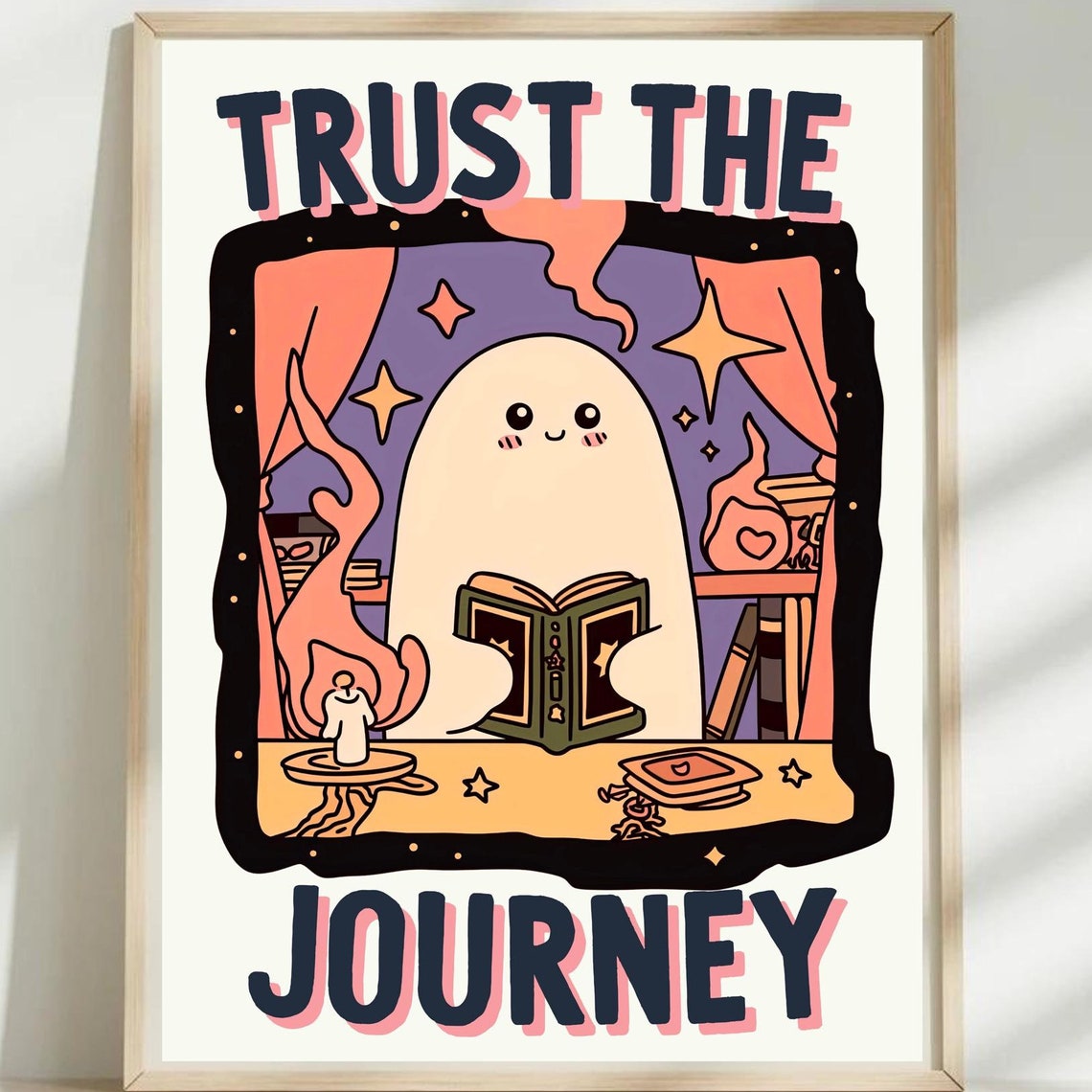 Trust The Journey Cute Ghost Tarot Card Reading Positive Quote Poster