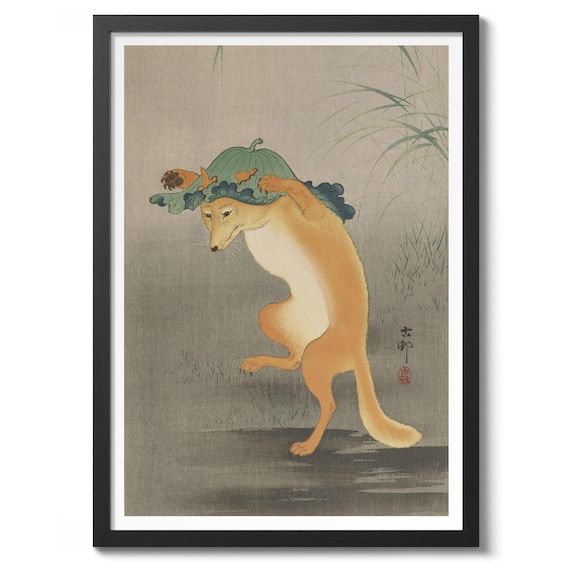 Dancing Fox By Ohara Koson Traditional Woodblock Print Japanese Art Poster Animal Wall Decor Fantasy Gift