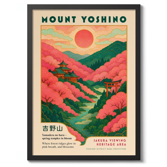 Mount Yoshino Japan Cherry Blossom Spring Temples Heritage Poster