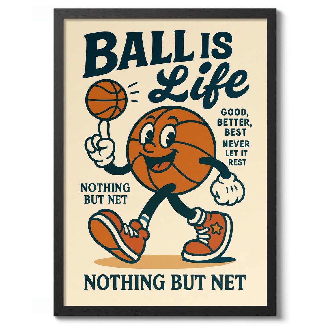 Ball Is Life Retro Basketball Character Vintage Sports Poster