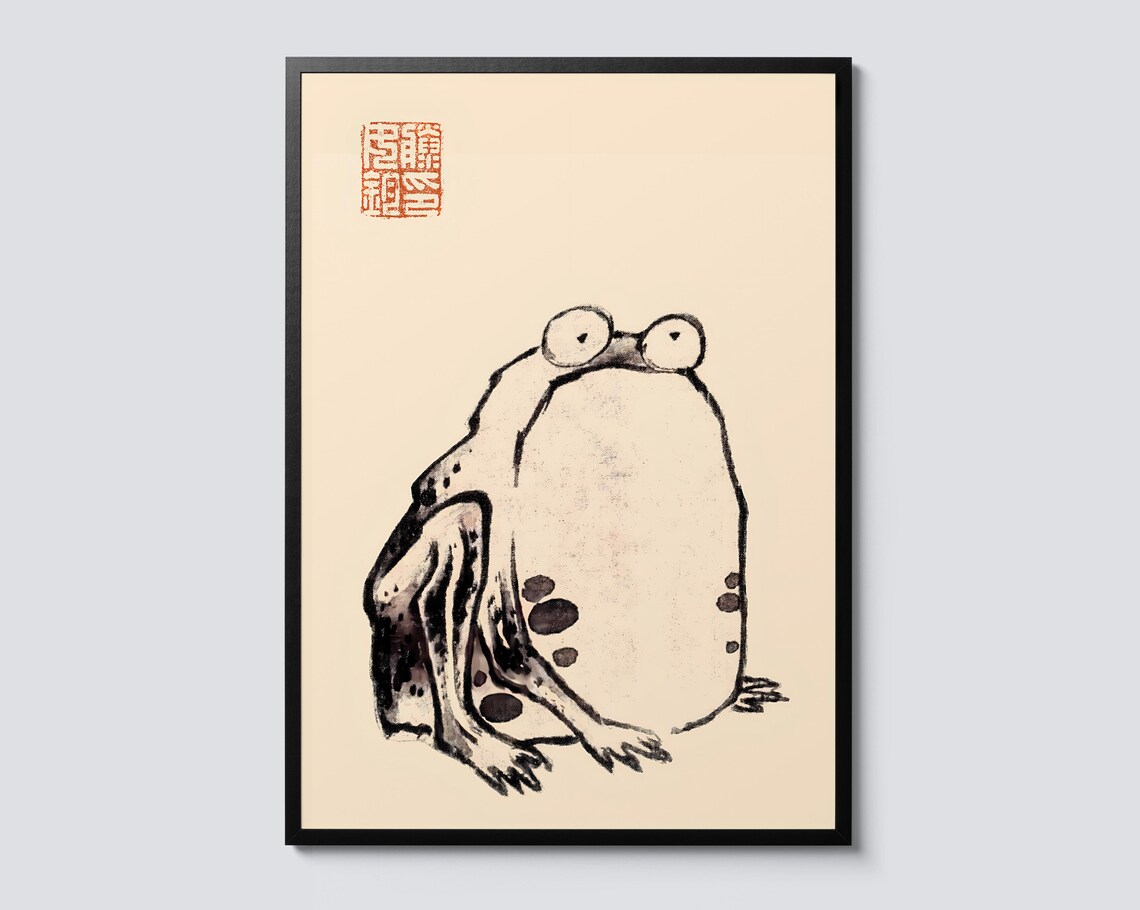 Japanese Frog Illustration, Minimalist Line Art Print