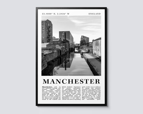 Manchester Canal Scene Modern Photographic Print Black White Wall Art Uk City Decor Travel Poster
