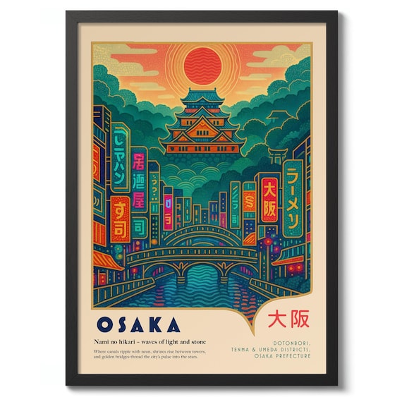 Osaka Japanese Print Exhibition Poster Graphic Wall Art City Scene Decor