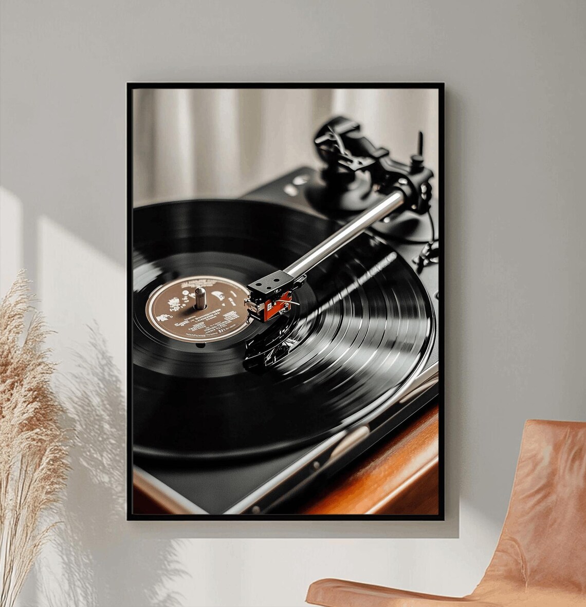 Classic Turntable Vinyl Record with Red Cartridge Close-Up Poster - Image 2