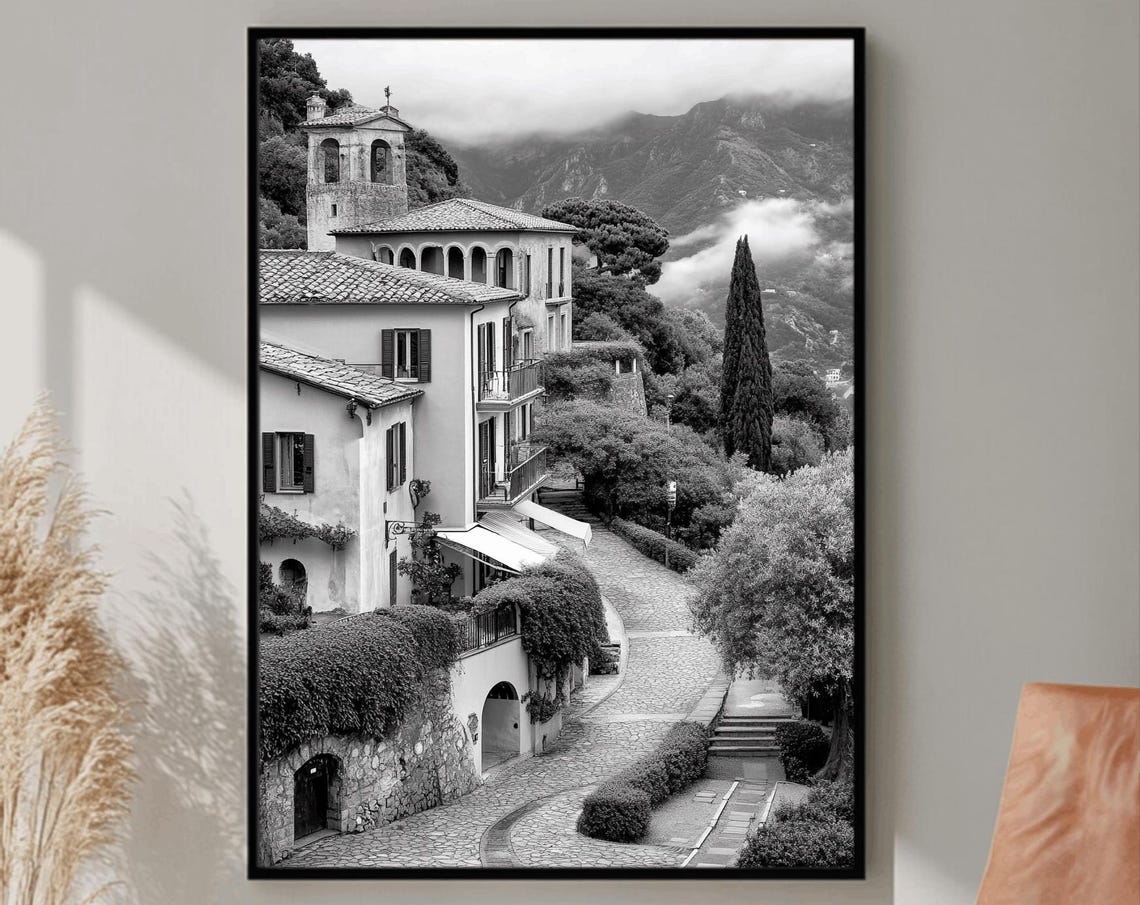A Black And White Photo Of The Italian Landscape Italy Photography Mediterranean Wall Art Wall Art Travel Photography